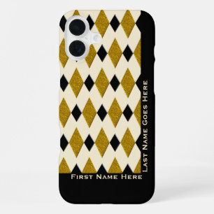Harlequin in Gold, Black, Cream (Personalised) iPhone 16 Plus Case