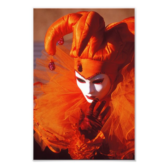 Harlequin in Orange at the Carnival of Venice Photo Print (Front)