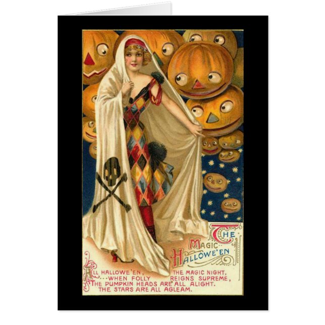Harlequin Lady Vintage Halloween Greeting Card (Front)