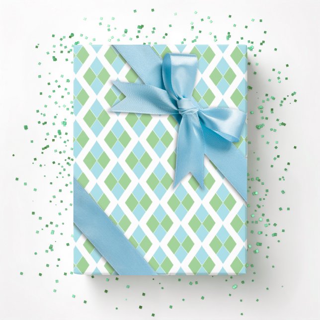 Harlequin Lattice in Green and Aqua Wrapping Paper (Creator Uploaded)