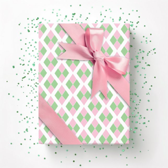 Harlequin Lattice in Pink and Green Wrapping Paper (Creator Uploaded)