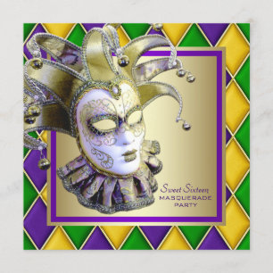 Harlequin Mardi Gras Masquerade Party Invitation
