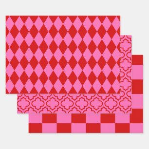 Harlequin Moroccan Chequered DIY Colours Red Hot P Wrapping Paper Sheet