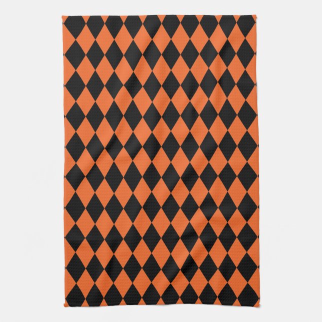 Harlequin Orange and Black Tea Towel (Vertical)