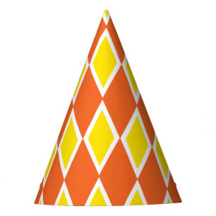 Harlequin Orange Yellow Fall Halloween Party Hat