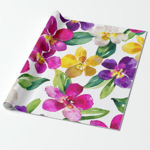 Harlequin Orchid Multicolor Purple Yellow Floral Wrapping Paper