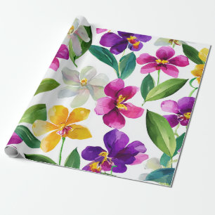 Harlequin Orchid Multicolor Purple Yellow Floral Wrapping Paper
