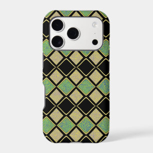 Harlequin Pattern in Gold, Green, and Black
