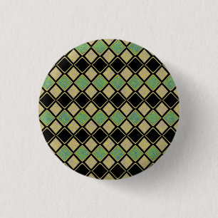 Harlequin Pattern in Gold, Green, and Black  3 Cm Round Badge