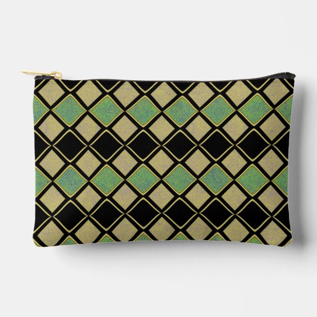 Harlequin Pattern in Gold, Green, and Black  Accessory Pouch (Front)