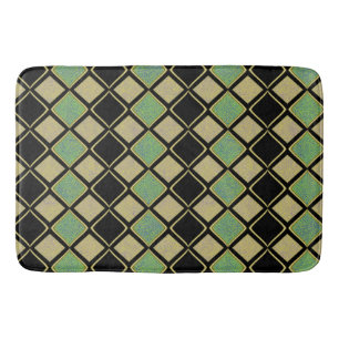 Harlequin Pattern in Gold, Green, and Black Bath Mat