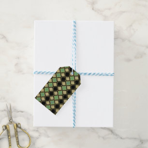 Harlequin Pattern in Gold, Green, and Black Gift Tags