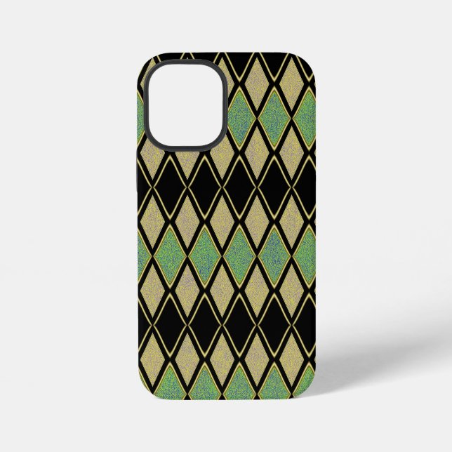 Harlequin Pattern in Gold, Green, and Black  iPhone Case (Back)