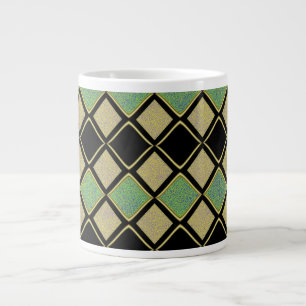 Harlequin Pattern in Gold, Green, and Black  Large Coffee Mug