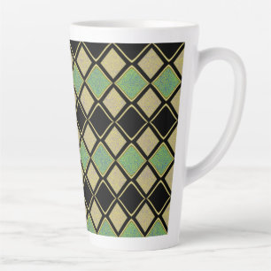 Harlequin Pattern in Gold, Green, and Black Latte Mug