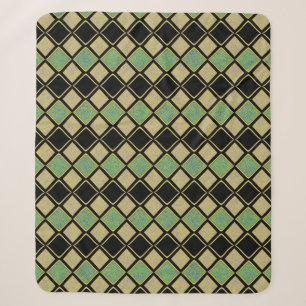 Harlequin Pattern in Gold, Green, and Black  Sherpa Blanket