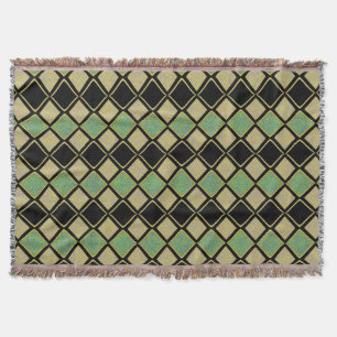 Harlequin Pattern in Gold, Green, and Black  Throw Blanket