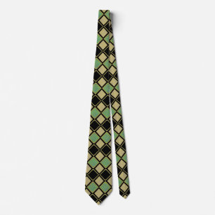 Harlequin Pattern in Gold, Green, and Black Tie