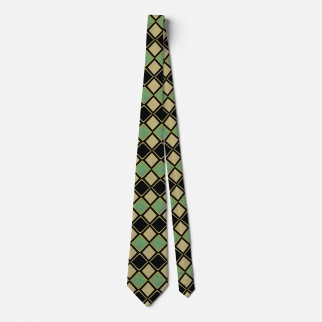 Harlequin Pattern in Gold, Green, and Black  Tie (Front)