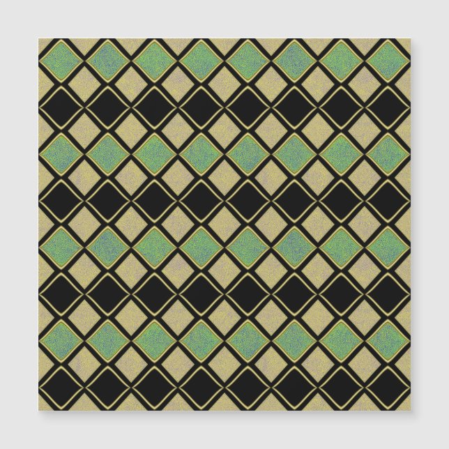 Harlequin Pattern in Green and Gold Magnetic Card  (Front)