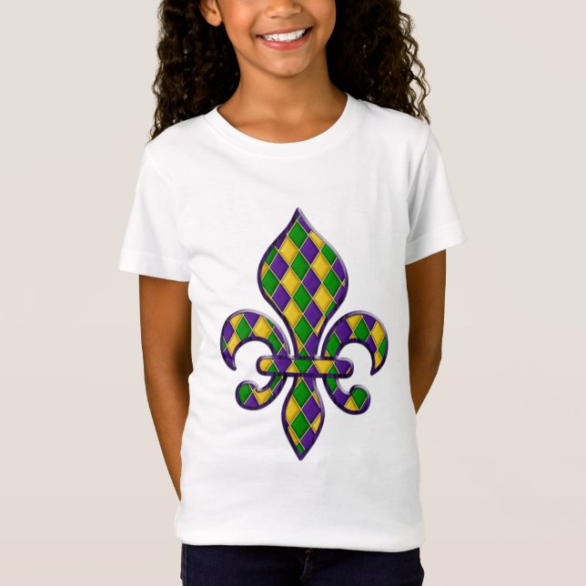 Harlequin Pattern Mardi Gras Fleur Design 1 T-Shirt (Front)