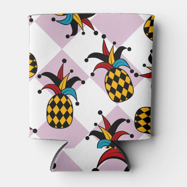 Harlequin Pineapple: Stylised Doodle Vintage Can Cooler (Front)