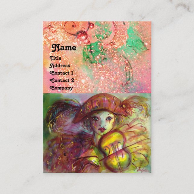 HARLEQUIN , pink red yellow green blue sparkles Business Card (Front)