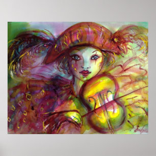 HARLEQUIN PLAYING VIOLIN / Venetian Carnival Poster