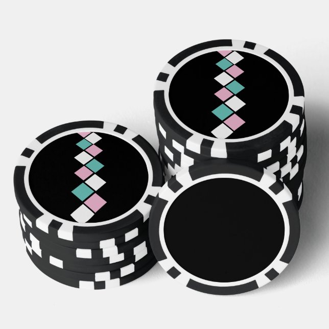 Harlequin Poker Chips (Black, Aqua & Pink) (Stack)