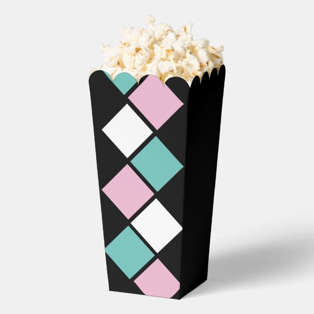 Harlequin Popcorn Box (Black, Aqua & Pink) (Popped)