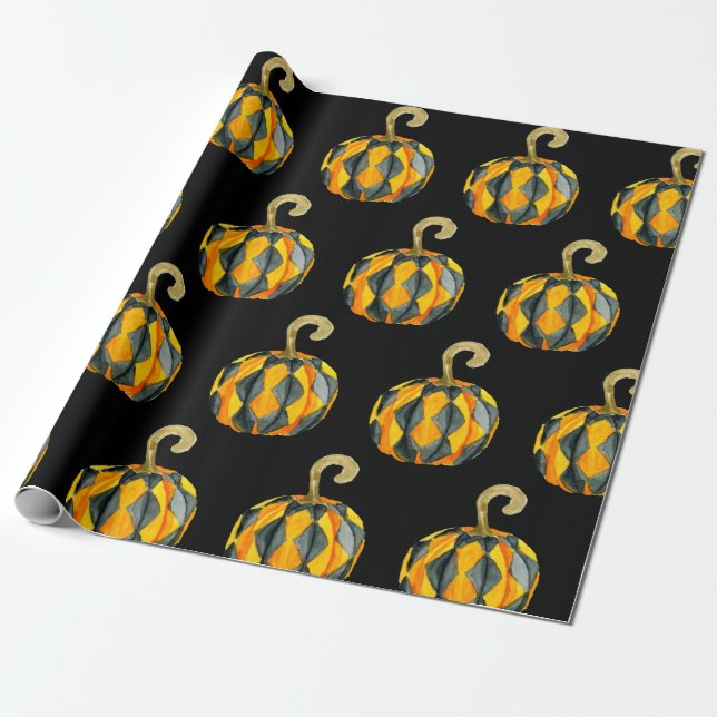 Harlequin Pumpkin Pattern Wrapping Paper (Unrolled)