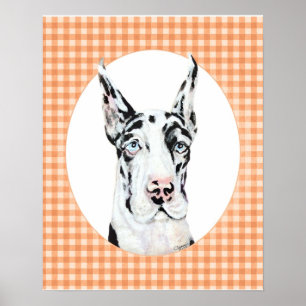 Harlequin Pup Peach Poster
