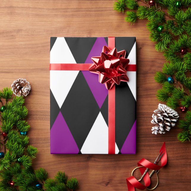 harlequin purple black and white clown circus wrapping paper (Holiday Gift)
