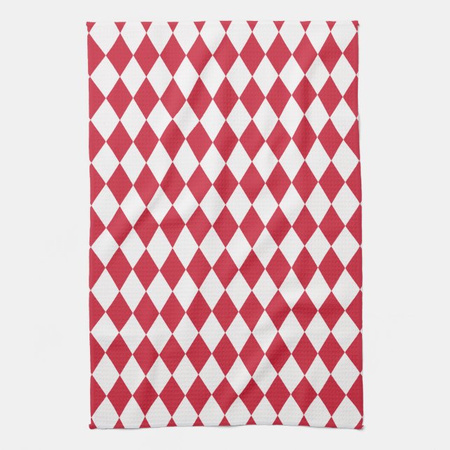 Harlequin Red and White Tea Towel (Vertical)