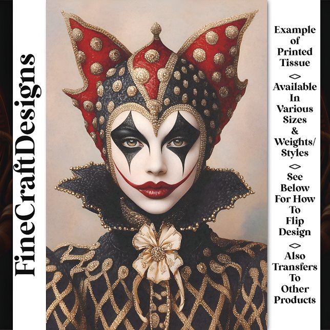 Harlequin Red, Gold And White Face BT9 Decoupage Tissue Paper (Creator Uploaded)