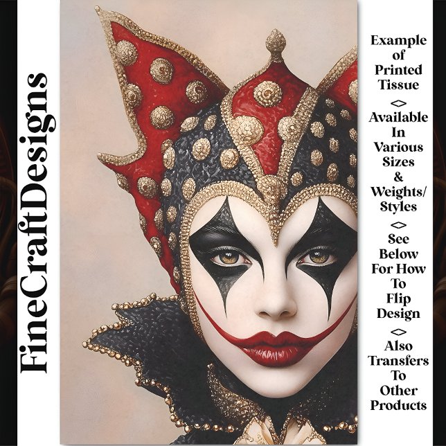 Harlequin Red, Gold And White Face BU1 Decoupage Tissue Paper (Creator Uploaded)