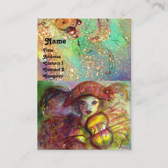 HARLEQUIN ,red yellow green blue sparkles Business Card (Front)