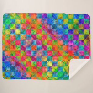 [Harlequin Tie-Dye] Diamond Fractal Chequered Sherpa Blanket