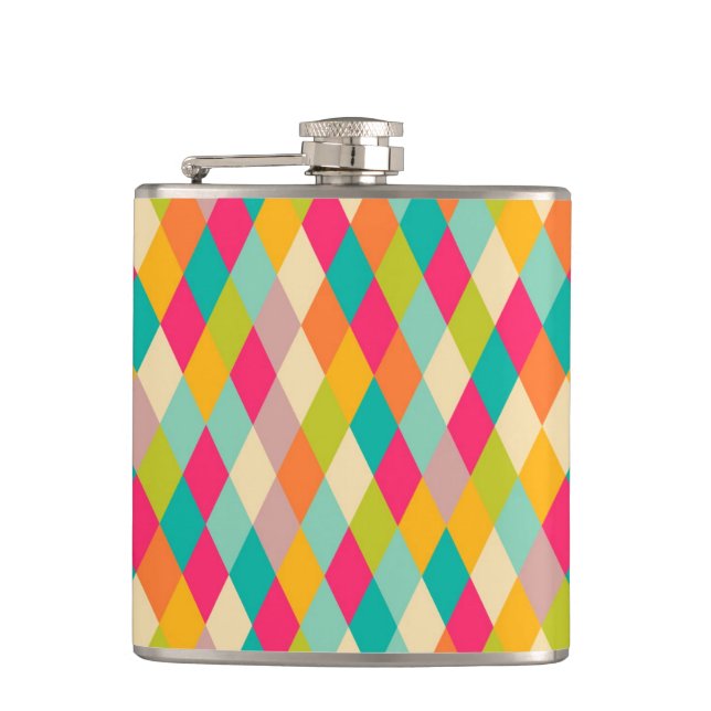 Harlequin vintage pattern hip flask (Front)