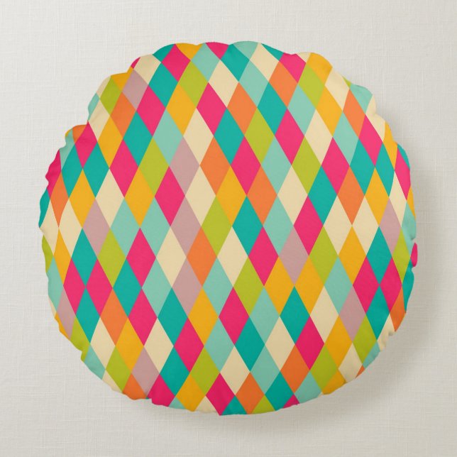 Harlequin vintage pattern round cushion (Front)
