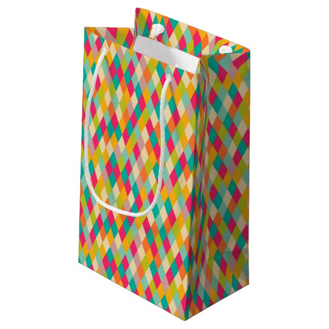 Harlequin vintage pattern small gift bag (Back Angled)