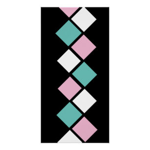 Harlequin Wall Poster (Black, Aqua & Pink)
