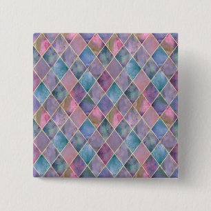Harlequin Watercolor Diamond Geometric Pattern 15 Cm Square Badge