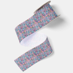 Harlequin Watercolor Diamond Geometric Pattern Satin Ribbon