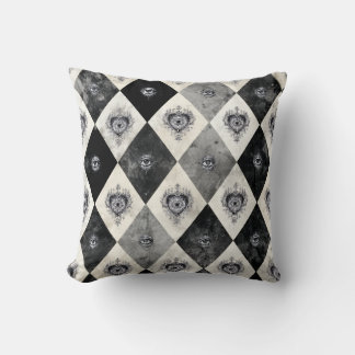 Harlequin with All-Seeing Eyes Throw Pillow
