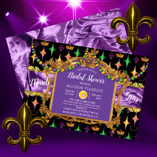 Harlequins Fleur de Lis Mardi Gras Bridal Shower Invitation