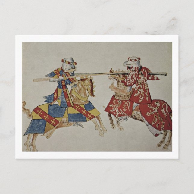 Harley 4205 f.366 Jousting Knights, c.1445 (vellum Postcard (Front)
