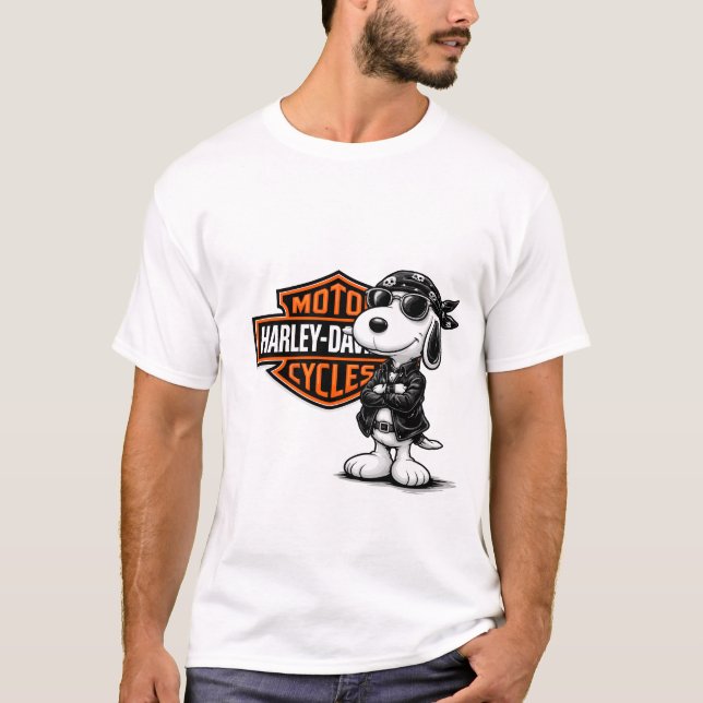Harley Motorcycle Snoopy Design T-Shirt (Front)