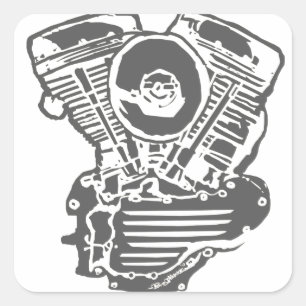 Harley Panhead Engine Drawing Square Sticker