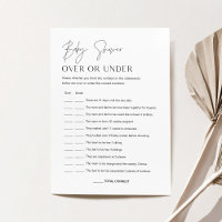 HARLOW Baby Over Or Under Baby Shower Game Card
